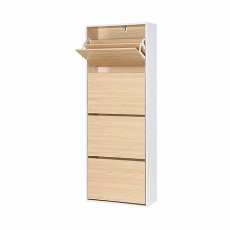 Artiss Shoe Rack Cabinet 24 Pairs Adjustable Shelf Pine