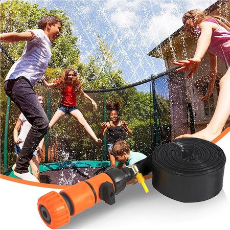 12M Trampoline Sprinkler, Summer Fun Outdoor Backyard Water Play Cool Down Water Sprinkler for Kids Games, Fmaily Party, Sprinklers for Yard Orange