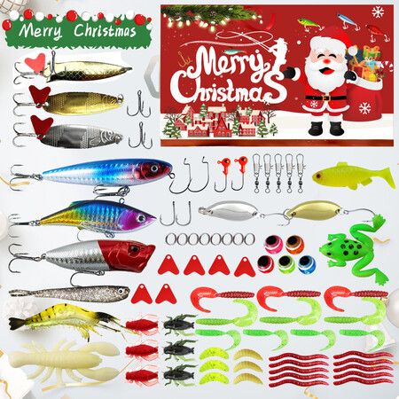 Fishing Advent Calendar,24 Days Of Surprise With Fishing Lures Set For Fisherman Teen Boys Dad Christmas Countdown Gift Color Red