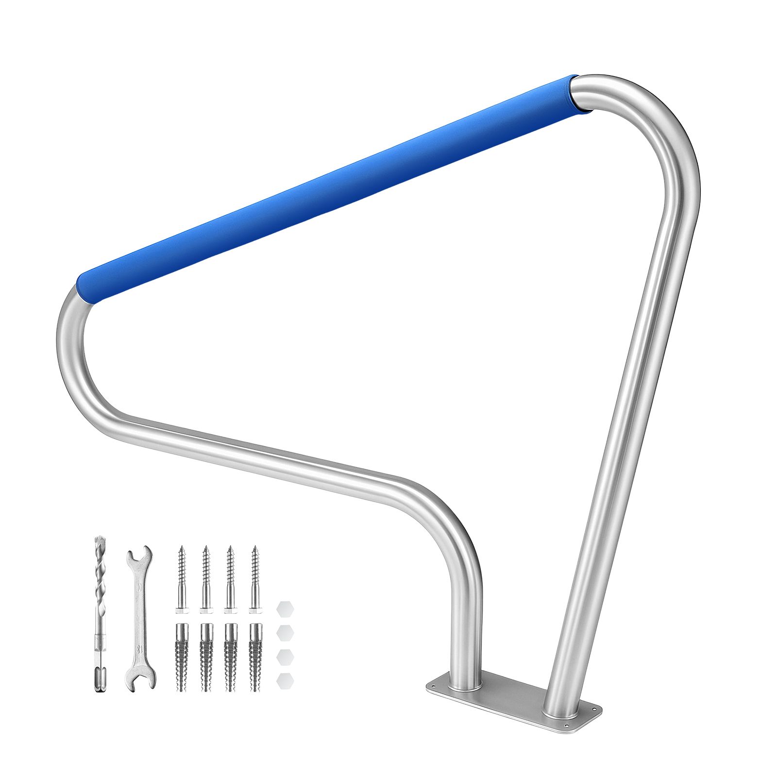 Swimming Pool Handrail Steps Stairs Railing Banister Stainless Steel Grab Bar Safety Handle 110cm Grip Cover Base Plate for Inground Pools 122x91.5cm