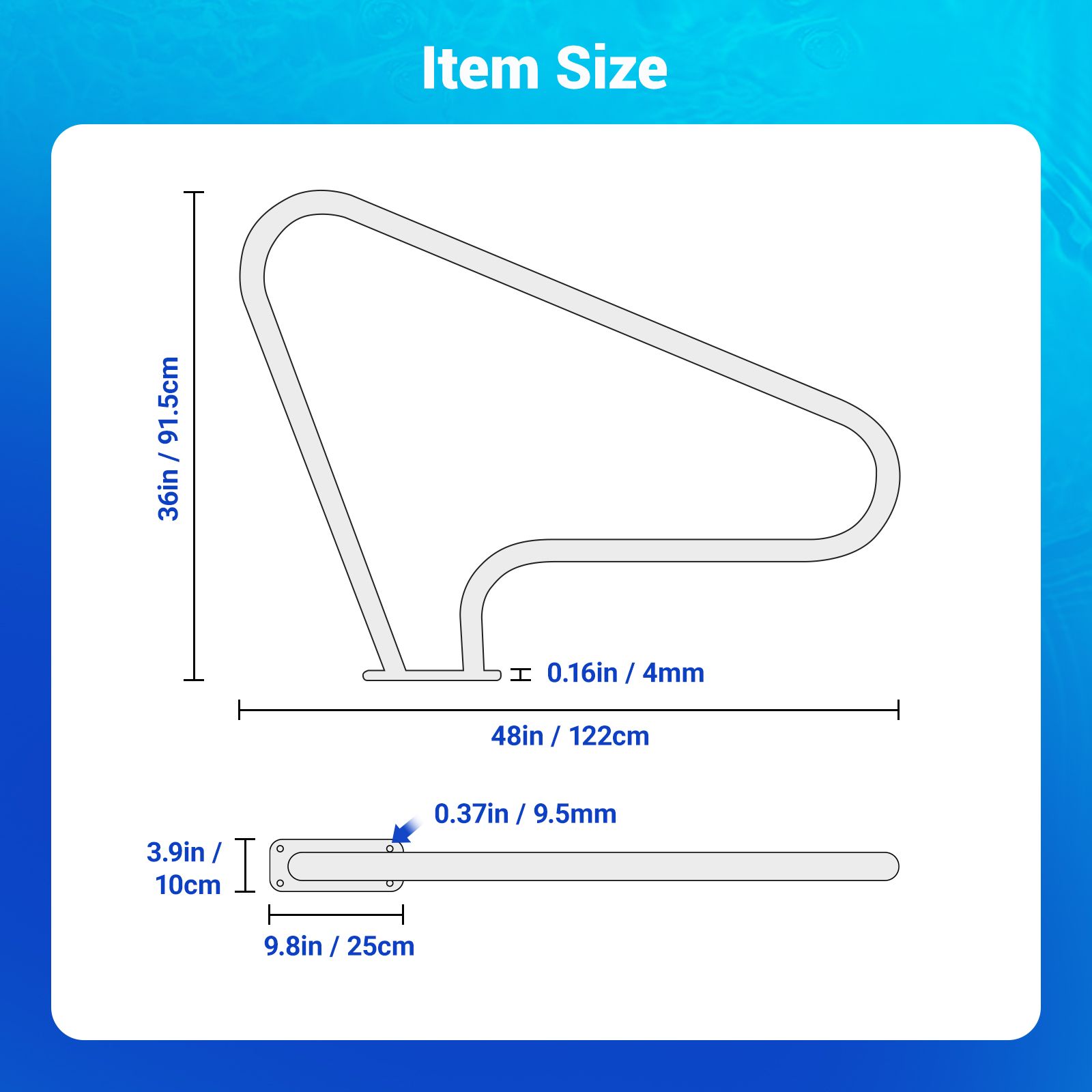 Swimming Pool Handrail Steps Stairs Railing Banister Stainless Steel Grab Bar Safety Handle 110cm Grip Cover Base Plate for Inground Pools 122x91.5cm