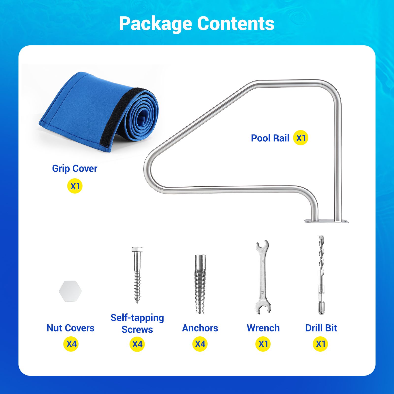 Swimming Pool Handrail Steps Stairs Railing Banister Stainless Steel Grab Bar Safety Handle 110cm Grip Cover Base Plate Inground Pools 125.2x86.4cm