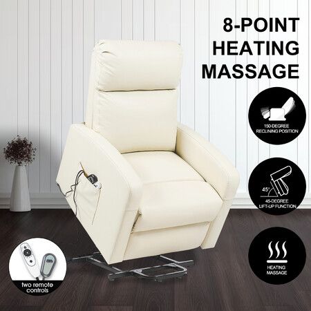 Massage Chair Sofa Recliner Armchair Single Electric Lift Power Riser Leather 8 Point Heated Massaging Relax Lounge Elderly Senior Bedroom Furniture