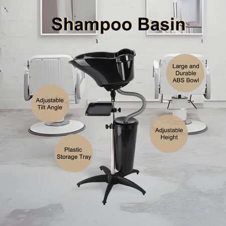 Large Salon Basin Portable Shampoo Hairdressing Hair Wash Bowl Barber Furniture Mobile Washing Sink Cutting Beauty Shop Seniors High Gloss Adjustable