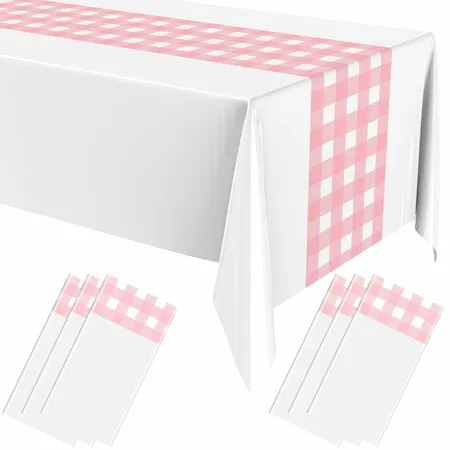 PE Tablecloth 10 Pack 137x274cm Disposable Leakproof Sturdy Rectangle 2025 Graduation  Decorations Christmas Birthday Wedding Supply Party COL White Gold