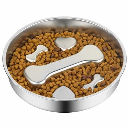 Slow Feeder Dog Bowl - 2 Cups Stainless Steel Dog Slow Feeder Food Bowl,Metal Non-Slip Lick Plate,Puppy or Cat Food Holder,Pet Supplies,Puzzle Maze Dish