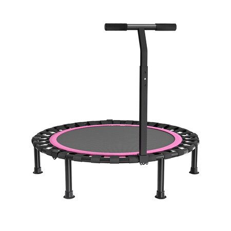 48 Inch Folding Trampoline with T-Rails Pink Red Home Fitness Bouncer Indoor and Outdoor Bungee Training Equipment Men Women Children Portable Bouncer Home