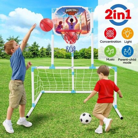 Kids Basketball Hoop Soccer Goal Net Stand Arcade Game Set LED Electronic Scorer Children Sports Play Scoreboard Outdoor Indoor Activity Football Gate
