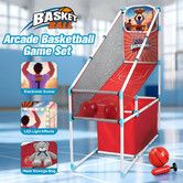 Kids Arcade Basketball Hoop Game Set Indoor Outdoor Sports Play Child Learning Toy Single Shot Basket Ball Competition Electronic Scoring Timer Lights