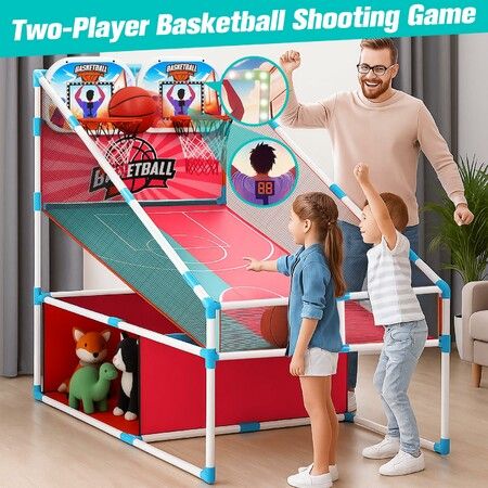 Arcade Basketball Game Set 4 Balls LED Electronic Scorer Childrens Sports Dual Shot 2 Players Basket Ball Hoops System Indoor Outdoor Play Competition