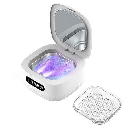 Ultrasonic UV Dental Cleaner Retainer Whiten Trays High Frequency 4000mAh Battery Type C 3 Modes 35dB Quiet Jewelry Rings Gift COL White