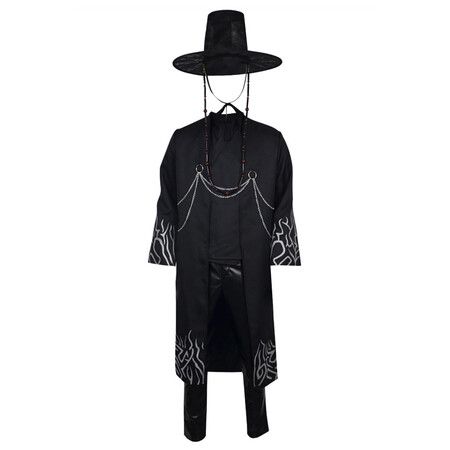 Mens Boys Kpops Jinu Costume Black Sajaboy Jinu Cosplay Costumes Coat Shirt Pant Belt Hat Outfits Halloween Suit Size : Medium