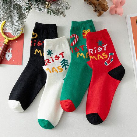 4 Pairs Women Christmas Cartoon Sock Christmas Socks,Cotton Socks,Festive Holiday Design For Christmas and New Year Gifts