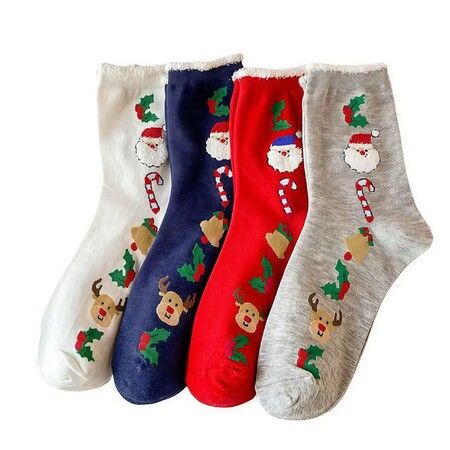 4 Pairs Women Christmas Cartoon Sock Christmas Socks,Cotton Socks,Festive Holiday Design For Christmas and New Year Gifts