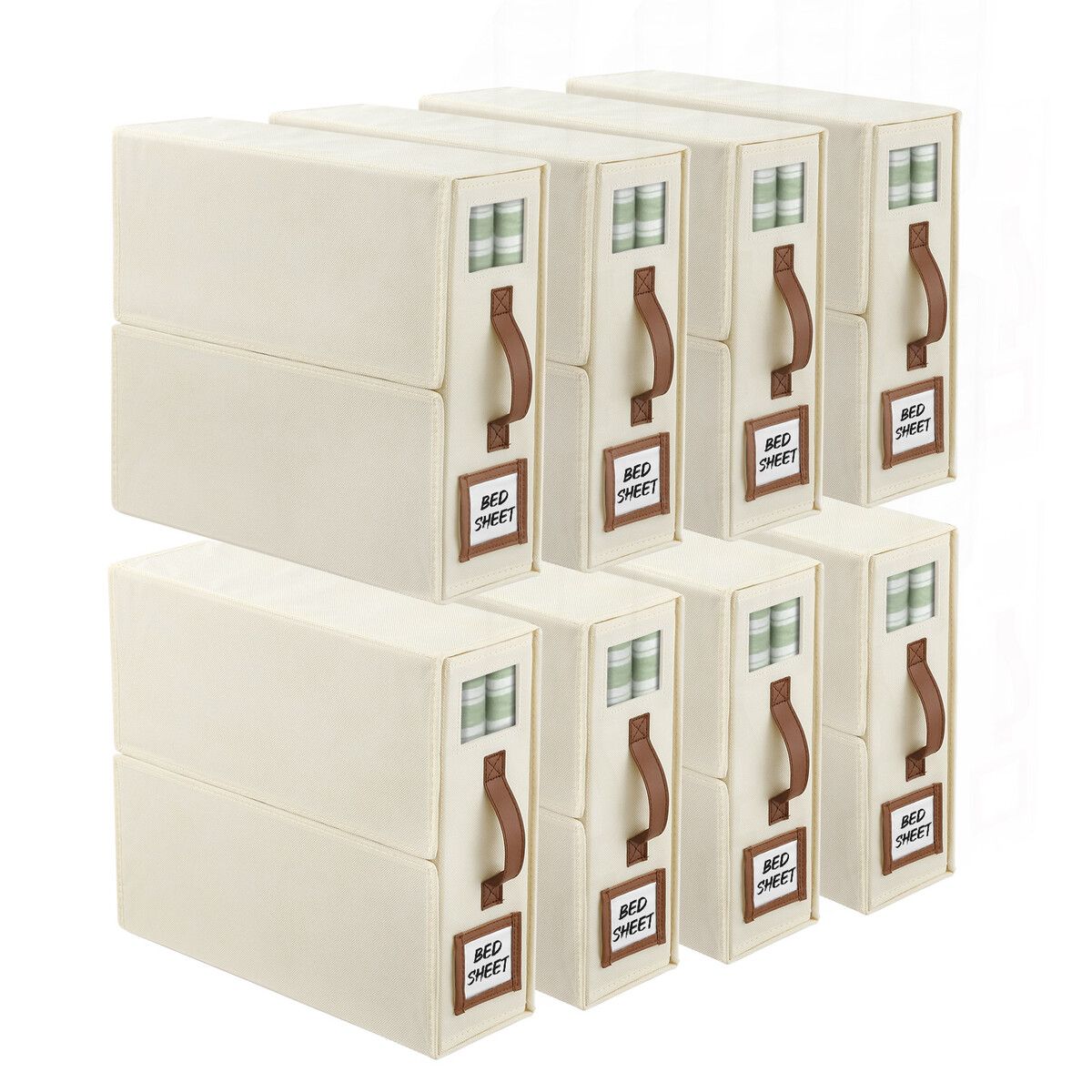 Bed Sheet Organiser 8 Pc Set, Fabric Storage Bin, Folding Clothes Container, Duvet Cover Linen