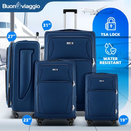 Luggage Suitcases Set 4 Piece Carry On Travel Case Soft Sided Cabin Checked Travelling Bags TSA Lock Rolling Trolley Expandable Traveller Hand Baggage