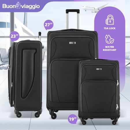 3Pcs Luggage Set Suitcases Carry On Spinner Traveller Bags Cabin Soft Shell Case Rolling Travelling Trolley Expandable Travel Storage Baggage TSA Lock