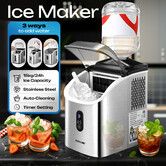 Countertop Ice Maker Machine Home Bar Portable Compact Clear Square Cube Pellet Crusher 15kg Self Cleaning Kitchen Office Commercial Party RV Camping