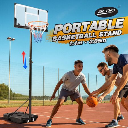 Portable Basketball Hoop System Adjustable Stand 1.1m-3.05m Backboard Net Ring Rim Pro Goal Childrens Kids Outdoor Indoor Game Activity Sports Exercise