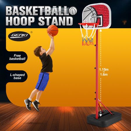 Portable Basketball Hoop Stand System 1.15-1.6m Adjustable Backboard Net Ring Rim Pro Goal Childrens Kids Outdoor Indoor Game Activity Sports Exercise