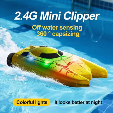 RC Boat 2.4G 4WD Mini Remote Control Boat with Light Speedboat Competitive Indoor Outdoor Watercraft Toys For Boys Girls Christmas Gifts Color Yellow