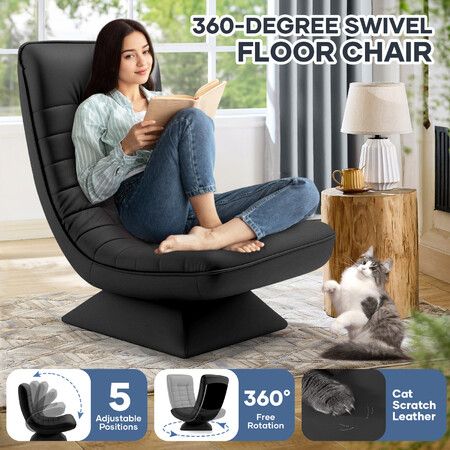 Floor Sofa Bed Chair Couch Recliner Lounge Foldable 360 Degree Swivel Rotating Lazy Lounger Comfortable Adjustable Chaise Ground Cat Scratch Leather