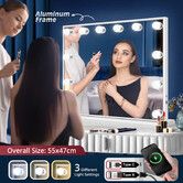 Hollywood Makeup Mirror Lights 12 LED Bulbs Vanity Tabletop Lighted Beauty Dressing Touch Dimmable Adjustable Brightness USB Charging Ports 55x47cm