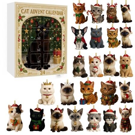 Cat Lovers Advent Calendar 24 Days Christmas Countdown Acrylic Cute Kitten Tree Pendant Decor Advent Calendar For Christmas Decorations