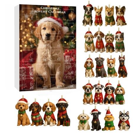 Dog Lovers Christmas Advent Calendar 24 Days Christmas Countdown Acrylic Cute Kitten Tree Pendant Decor Advent Calendar For Christmas Decorations