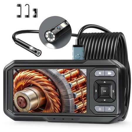 4.5 Inch Dual-Lens Industrial Endoscope,1080P Photo Video Borescope Inspection Camera,8mm IP67 Waterproof Snake Camera,8+1 LED Lights