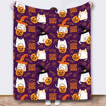 130*150Cm Halloween Blanket Halloween Throw Blanket Flannel Lightweight Soft Plush Fuzzy Blankets For Bed Sofa Couch Car Travel Pet
