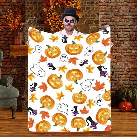130*150Cm Halloween Blanket Halloween Throw Blanket Flannel Lightweight Soft Plush Fuzzy Blankets For Bed Sofa Couch Car Travel Pet