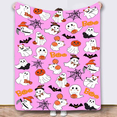 130*150Cm Halloween Blanket Halloween Throw Blanket Flannel Lightweight Soft Plush Fuzzy Blankets For Bed Sofa Couch Car Travel Pet