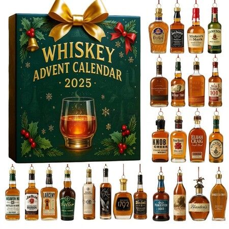 2025 Whiskey Christmas Advent Calendar,2D Acrylic Christmas Tree Pendant,24 Days Of Christmas Gift Box For Christmas Decorations