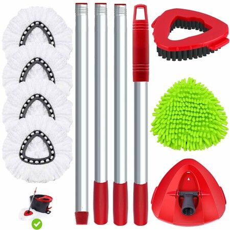 4 Spin Mop Replace Head for Vileda EasyWring 1 Tank, 30”-58" Mop Handle,Chenille&Microfiber Floor Head Refills for Multi-Surface Floor Dry/Wet Use,Triangle Base and Scrub Brush