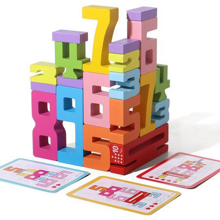 20PCS Wooden Number Building Blocks, Montessori Toys Math Learning Toys for Boy Girls Digital Educational Counting Toys for Ages 3+