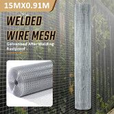 Welded Wire Mesh Fence Roll 15M Galvanised Chicken Coop Aviary Poultry Garden Fencing Hardware Cloth Rabbit Cage Guard Tree Barrier Enclosure Netting