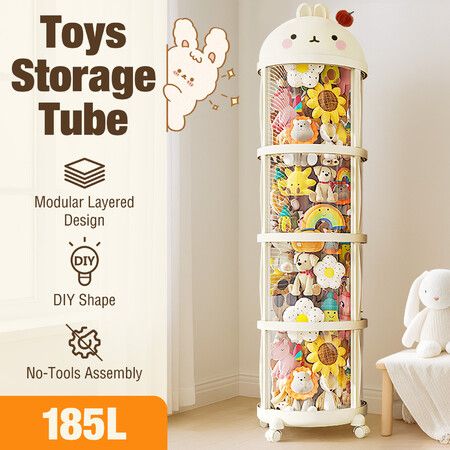Kids Toys Storage Tube Box Stuffed Animal Zoo Plush Soft Doll Stuffies Display Cabinet Playroom Bedroom Organiser Vertical Container Wheels 181x38cm