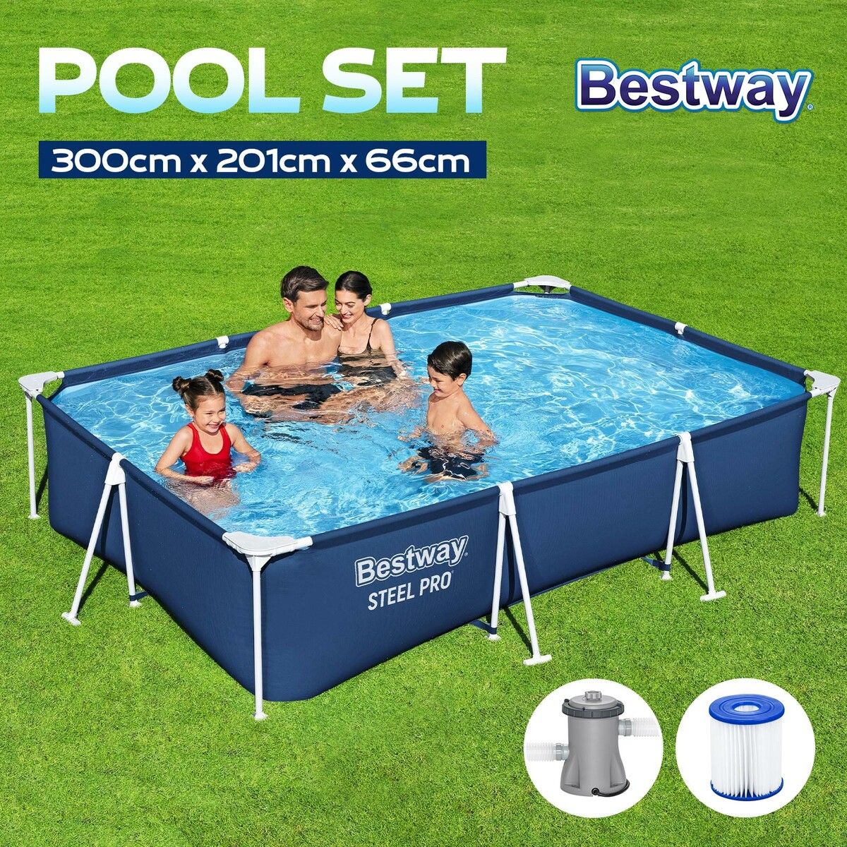 Bestway Above Ground Swimming Pool Rectangle Steel Pro Frame Outdoor ...