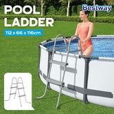 Bestway Above Ground Pool Ladder 2 Step Steel Frame Removable Stairs for 84cm 76cm Wall Height Swimming Pools 150KG Load Corrosion Resistant Metal