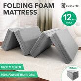 Foldable Foam Mattress 4 Folding Bedding Sofa Couch Cot Bed 12cm Thick Floor Mat Cushion Cover Sleeping Camping Portable Travel Guest Room Luxsuite