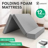 Luxsuite Foldable Foam Mattress Cot Tri Folding Sofa Bed Thick Sleeping Floor Mat Portable Bedding Camping Travel Guest Cushion Cover 180x126x12cm