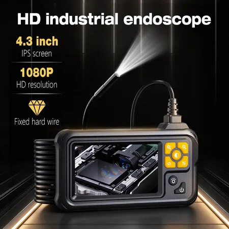 Endoscope Inspection Camera Snake Borescope Tools 8 LED Lights HD 1080P 4.3Inch IPS Screen USB Type-C Waterproof 2000mAh Power Dual Lens Plug and Play