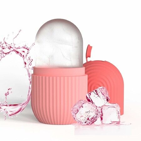 Ice Face Roller, Reusable Silicone Mold Face Massage Eye Facial Beauty Skin Care Tools Apply Ice for Shrink Pores, Pink