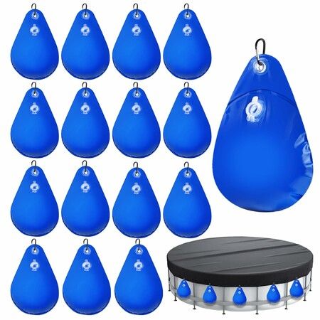 16 Pack Pool Cover Weights with Hooks,Leakproof Swimming Pool Cover Hanging Bag Thick PVC Pool Water Bags,Antifreezing Winter Pool Tarp Weights