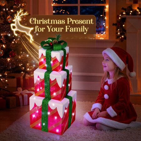 68 LED Christmas Lights Decorations Light Up Gift Boxes Presents Set Xmas Tree Outdoor Home Garden Holiday Night Fairy Ornaments Lighting Display Unit