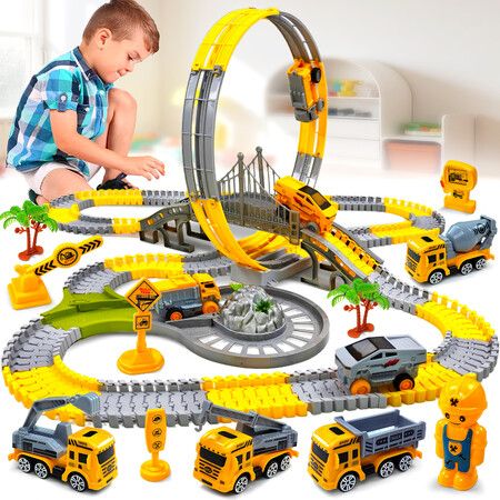 Car Racing Circuit with Looping and Construction Cart Creative Game for Small Builders Toy for Kids Age 3+