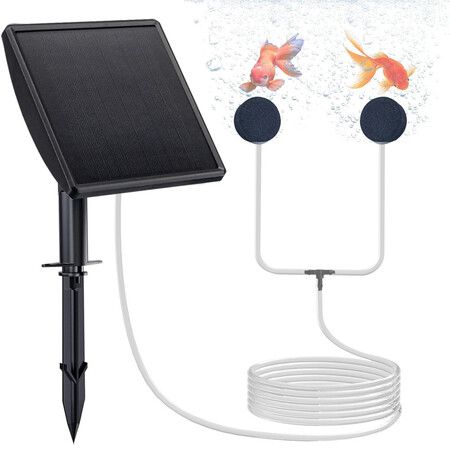 Solar Pond Aerator,2W 2200mAh Solar Aquarium Air Pump with 2 Air Stones,2 Bubbler Modes for Aquarium,Fish Tank,Small Outdoor Pond,Hydroponics
