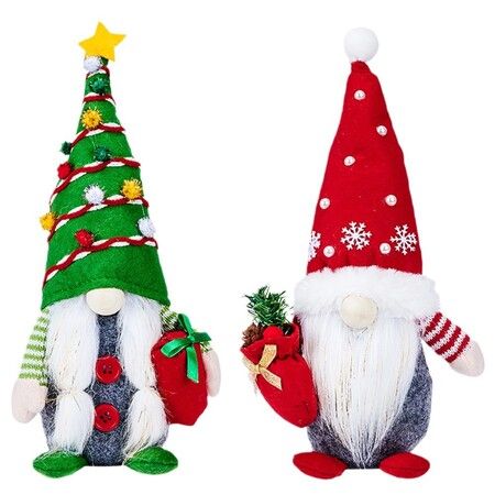 2Pcs Christmas Gnome Plush Decorations, Xmas Farmhouse Tiered Tray Tree Christmas Decor Doll Collectible Figurines