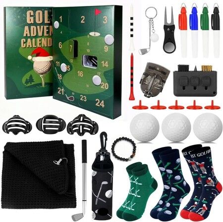 Golf Advent Calendar 2025 24 Days Countdown 24PCS Accessories Tees Balls Markers Tool Gift Set Christmas Birthday Present Dad Husband Golfer